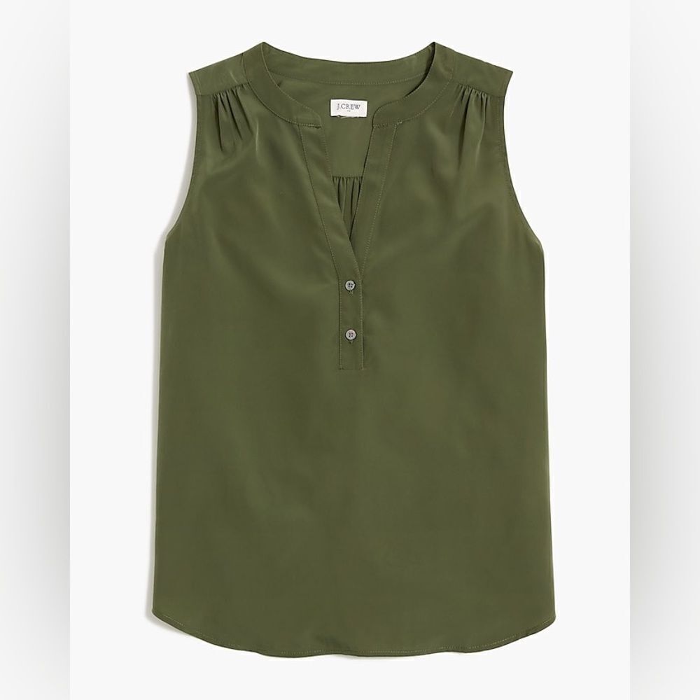 NWT J Crew Forest Green Extra Large Popover Tank Button Up V Neck Round Hem
